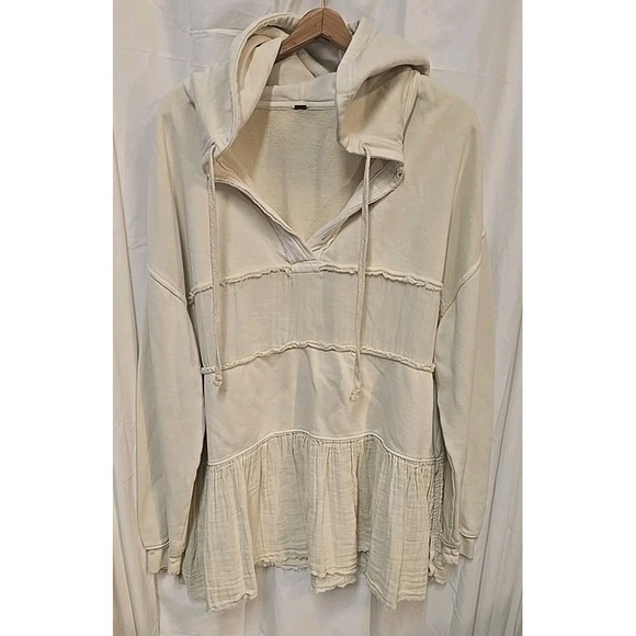 Free People Sail Away Tunic Hoodie Oversized Sweatshirt Tiered Top M Cottagecore - Picture 2 of 7
